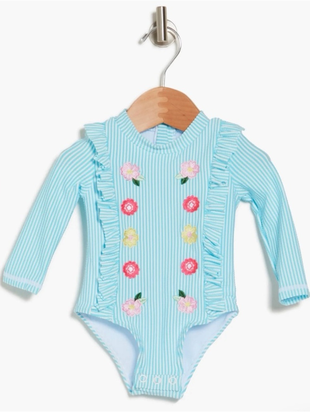 Nicole Miller Seersucker One-Piece Rashguard Swimsuit |Size 24 months